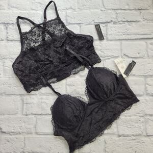 Lace Bralette Bundle Free Press Black Lace Forever Love & Flaunt It size Medium